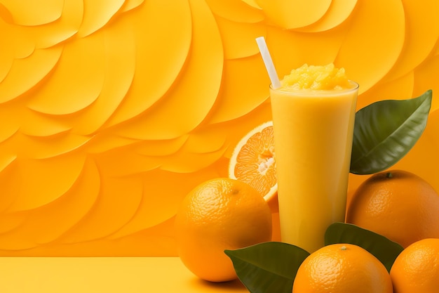 Fresh orange juice mockup with abstract objects