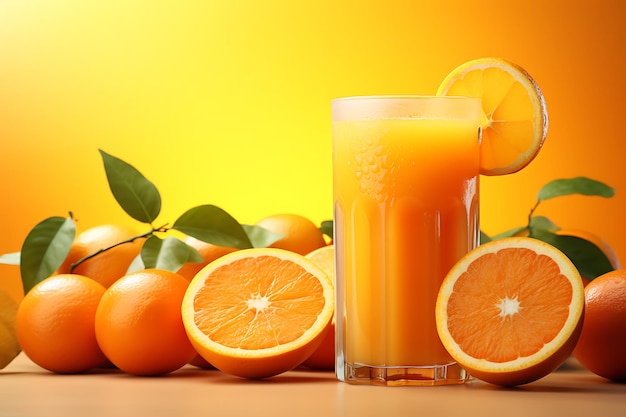 Fresh orange juice mockup with abstract objects