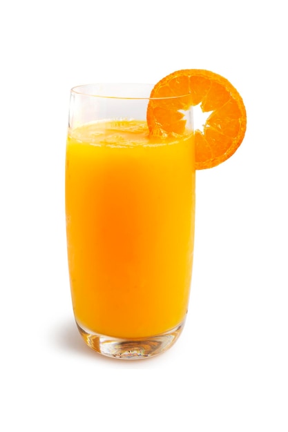 Fresh orange juice and sliced piece of orange isolated on white background with clipping path