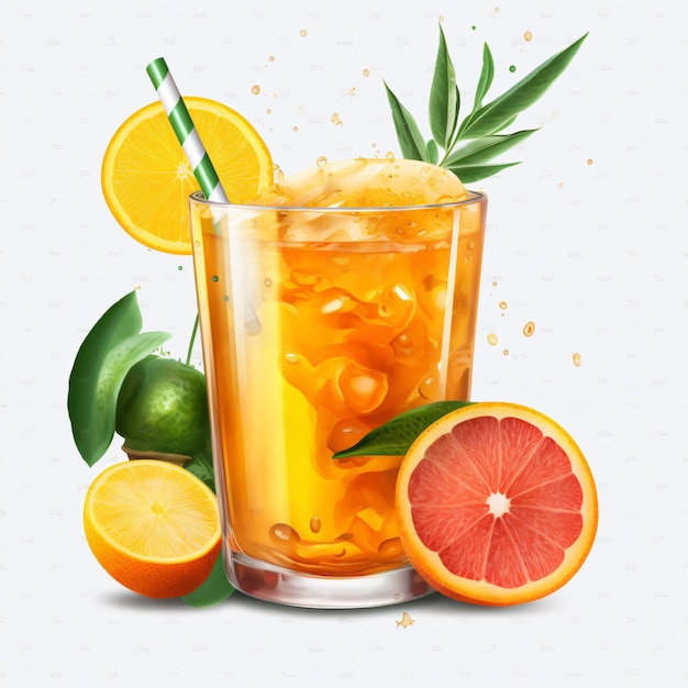 fresh orange juice with fruits transparent background