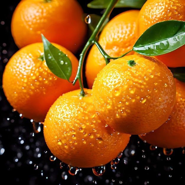 新鮮なオレンジレモン 葉と水の滴