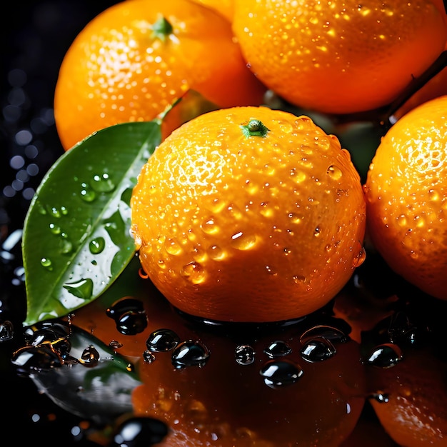 fresh orange lemon with leaves and drop of water ai generated