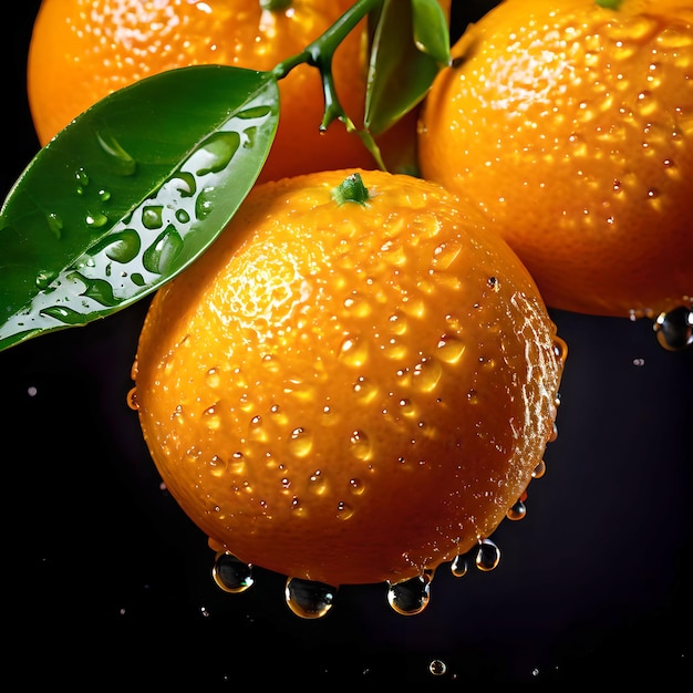 fresh orange lemon with leaves and drop of water ai generated