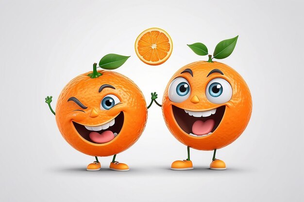 Photo fresh orange of lovers cartoon over white background