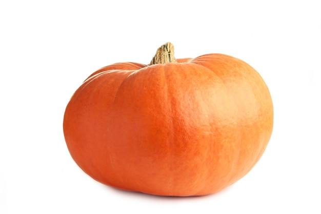 Fresh orange pumpkin isolated on white background. Top view