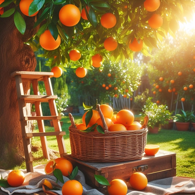 fresh orange ready to be harvested in a garden