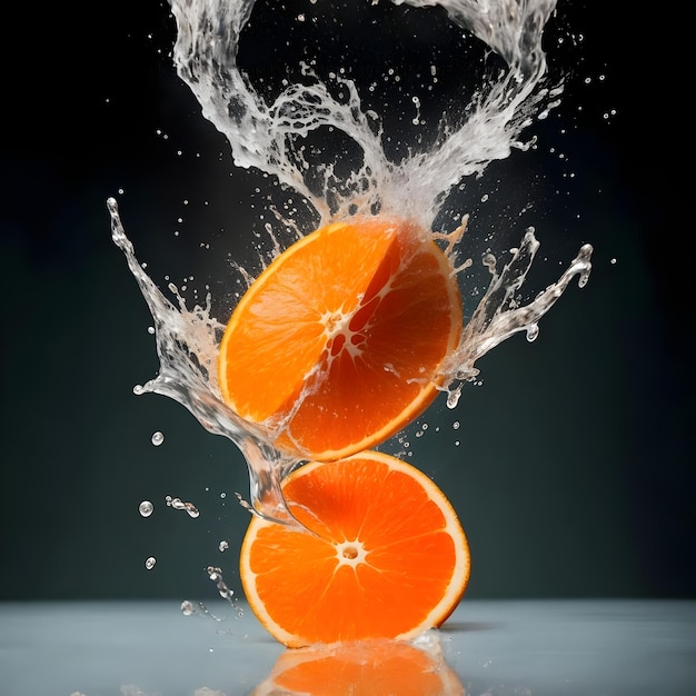 Fresh orange slice drop on water splash