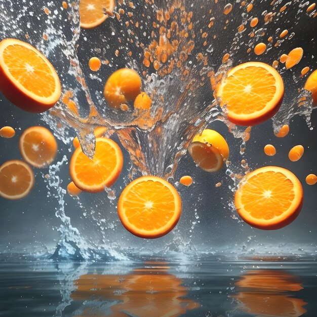 Fresh orange slice drop on water splash