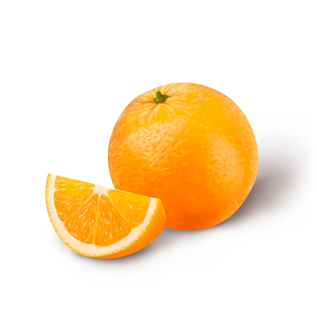 Fresh orange and slices on white background