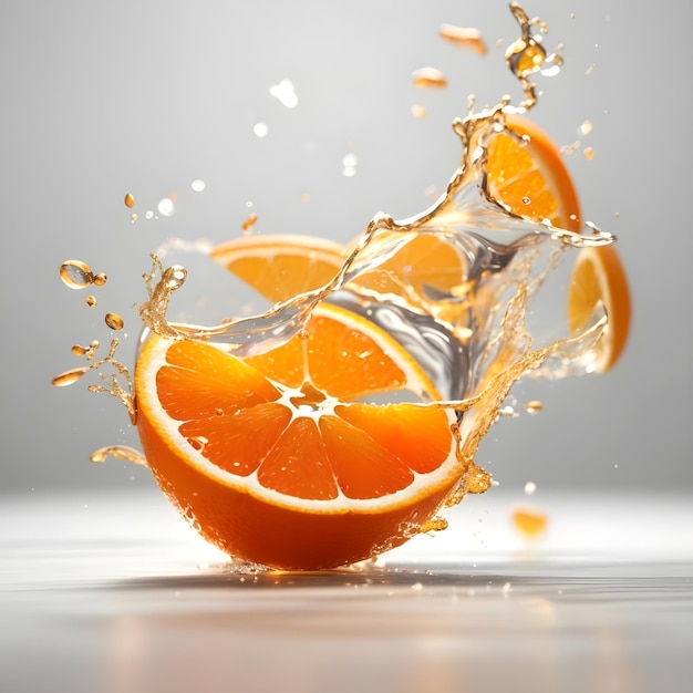 Fresh orange slices with water splash