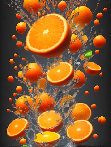 Fresh orange slices with water splash