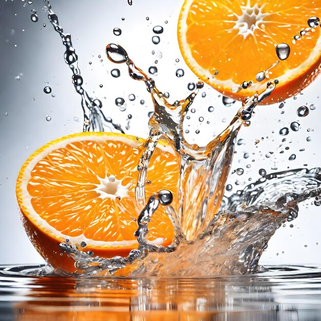 Fresh orange splash on to water