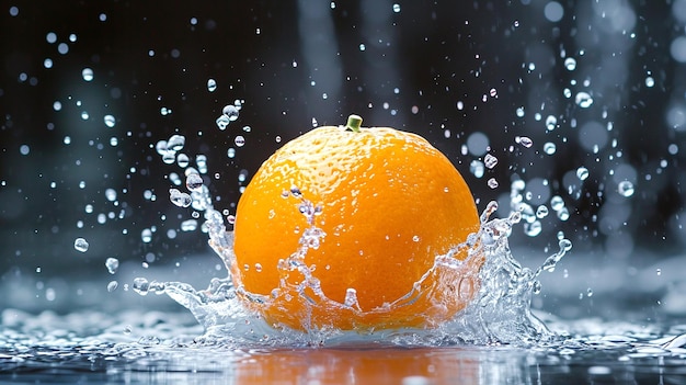 Photo fresh orange splashing into the water