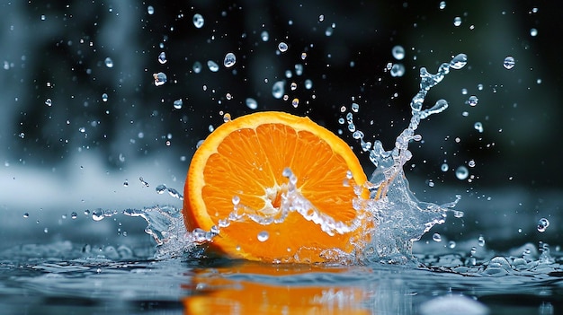 Photo fresh orange splashing into the water