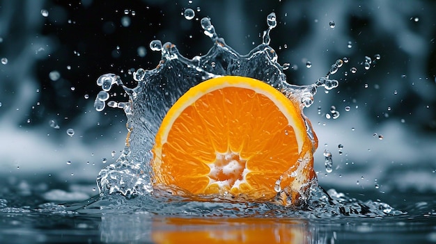 Fresh orange splashing into the water