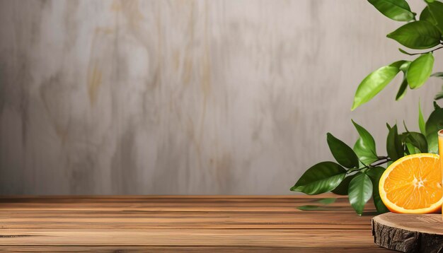 Photo fresh orange with juice on wood table