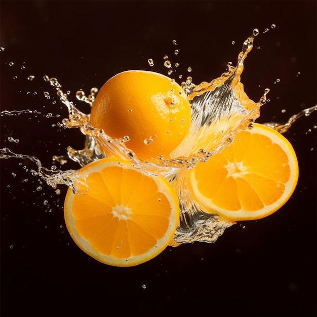 Fresh Oranges Falling In Juice