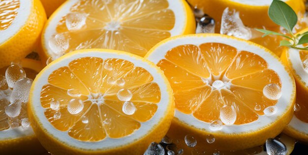 свежие апельсины и кусочки воды
