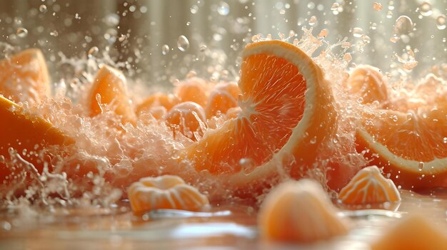 Fresh oranges splashing in water on a sunny day vibrant citrus fruit refreshing and juicy ideal for food and beverage advertising AI