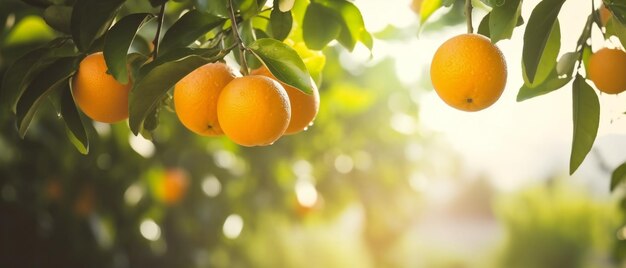 Fresh oranges on tree in farm that are about to harvest