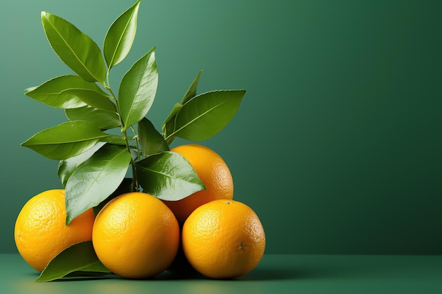 Fresh oranges with green background empty copy space food photography