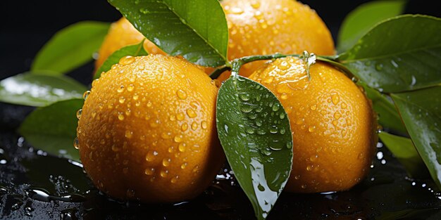 Fresh Oranges with Water Droplets Isolated on a Black Background Generative AI