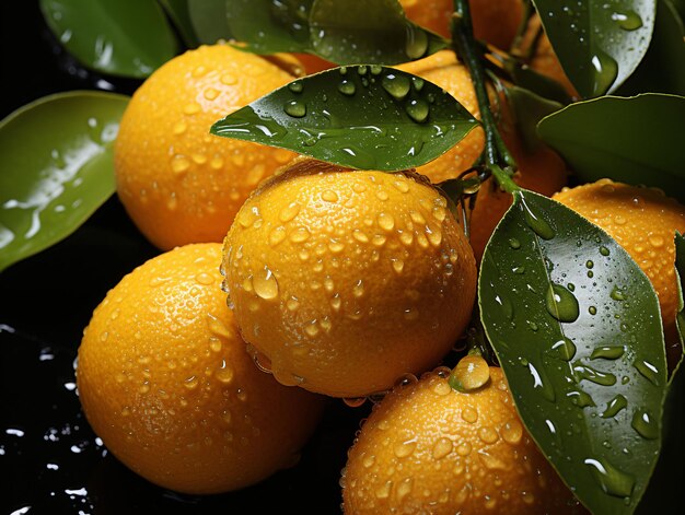 Fresh Oranges with Water Droplets Isolated on a Black Background Generative AI