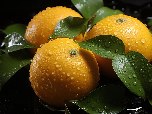 Fresh Oranges with Water Droplets Isolated on a Black Background Generative AI