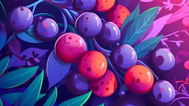 Fresh Organic Acai Berry Horizontal Background Illustration