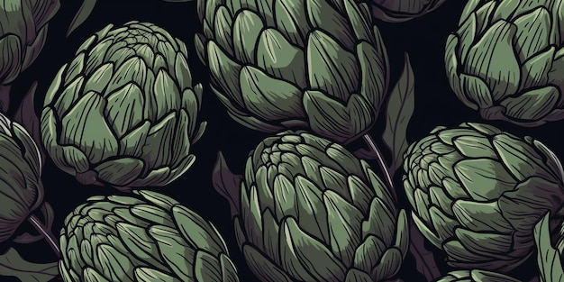 Fresh organic artichoke vegetable horizontal background illustration