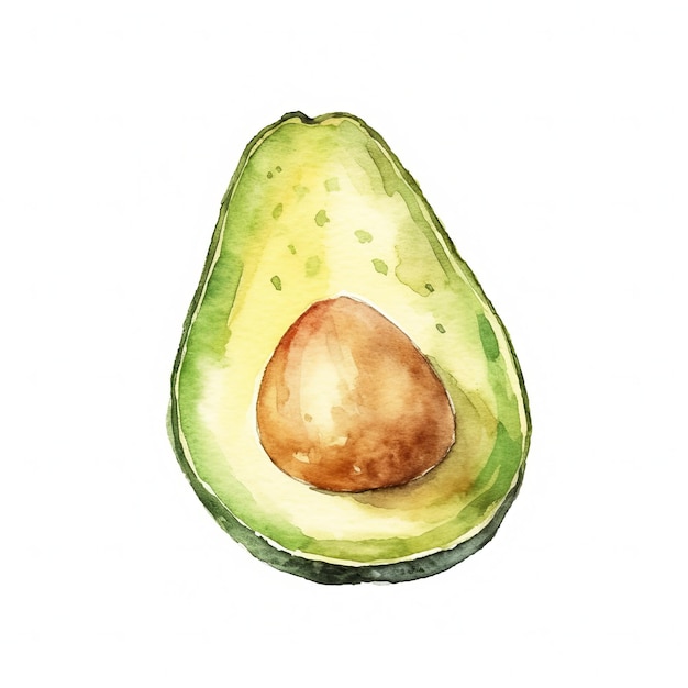 Fresh Organic Avocado Fruit Square Watercolor Illustration