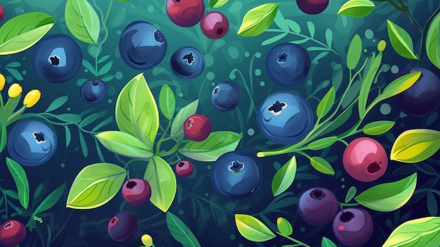 Fresh Organic Bilberry Berry Horizontal Background Illustration