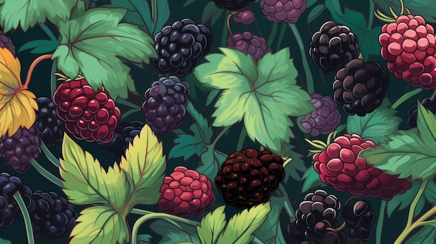 Fresh Organic Blackberry Berry Horizontal Background Illustration