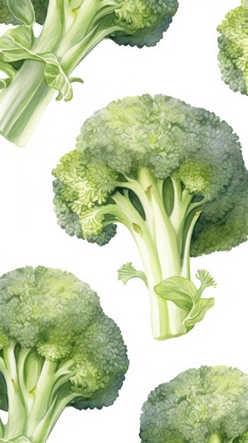 新鮮な有機ブロッコリー野菜の垂直水彩イラスト