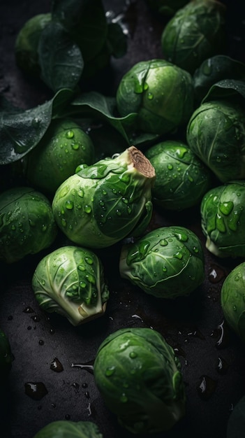 Fresh Organic Brussels Sprouts Vegetable Vertical Background