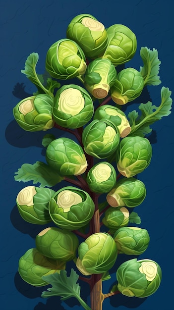 Fresh Organic Brussels Sprouts Vegetable Vertical Trendy Illustration