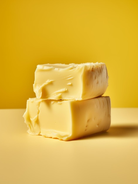 写真 新鮮な有機バター乳製品の写実的な垂直イラスト乳糖とタンパク質が豊富な食品 ai で生成されたおいしいクリーミーなバター乳製品の明るいイラスト