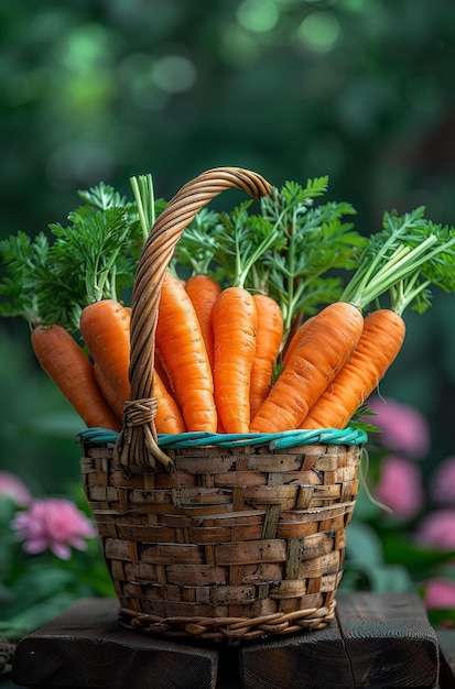 Fresh organic carrots in basket