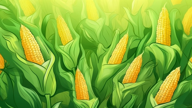 Fresh organic corn vegetable horizontal background illustration