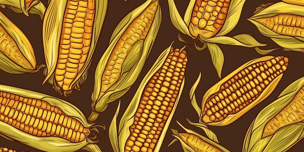 Fresh organic corn vegetable horizontal background illustration