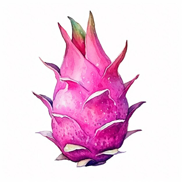 Fresh Organic Dragon Fruit Square Watercolor Illustration