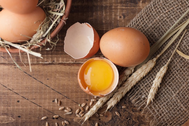 Fresh organic eggs on a table