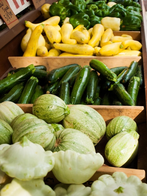 Fresh organic food at the local farmers market. Farmers markets are a traditional way of selling agricultural products.