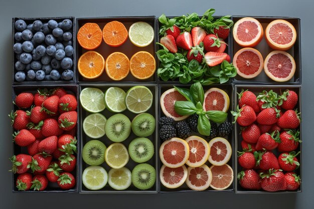 Свежие органические фрукты и овощи, красиво расположенные, поощряющие устойчивые пищевые привычки