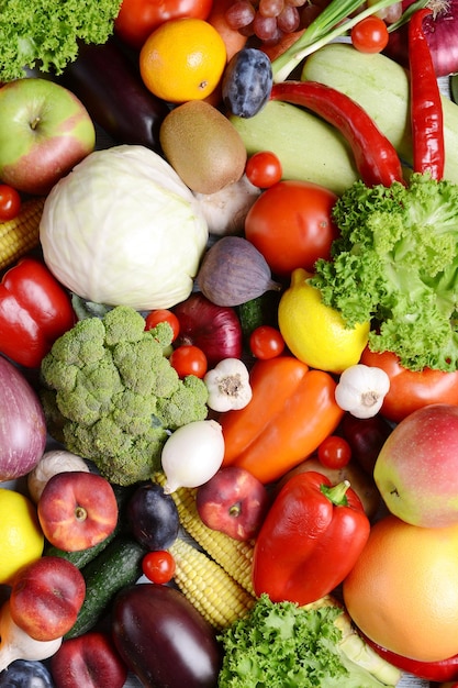 Fresh organic fruits and vegetables closeup