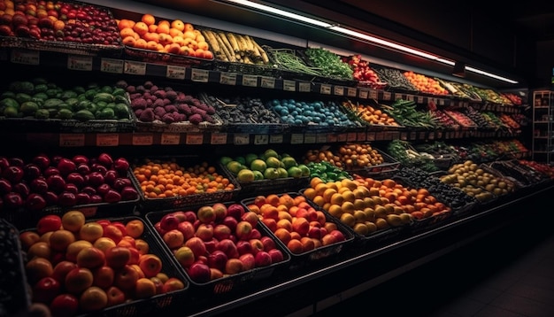 Photo fresh organic fruits and vegetables in supermarket generated by ai