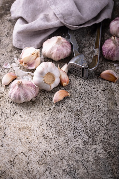 Fresh organic garlic on table