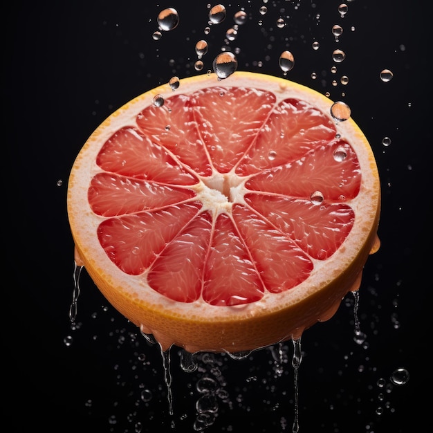 Fresh Organic Grapefruit Fruit Photorealistic Square Illustration Healthy Vegetarian Diet Ai Generated bright Illustration on Dark Background Juicy Grapefruit Fruit