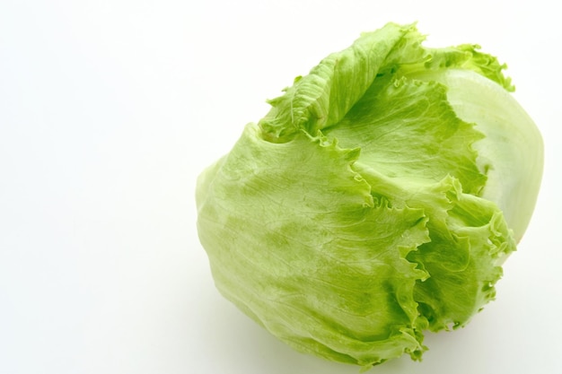 Fresh organic green iceberg lettuce on white background Close up and selective focus