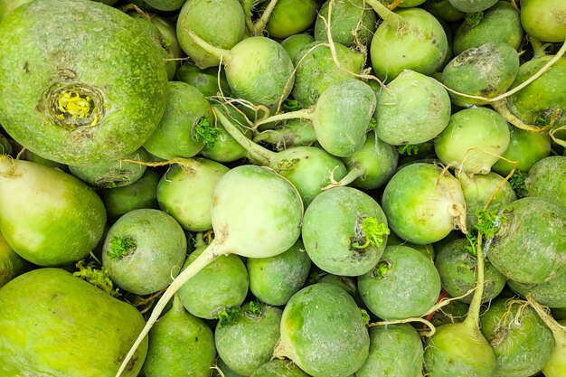 Fresh organic green radish on fresh market. radish texture